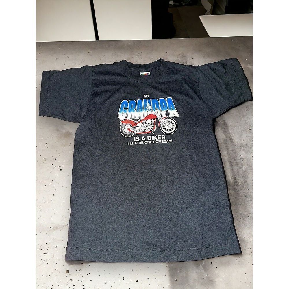 Vintage 90’s Biker Shirt Youth 14/16 Grandpa Is A Biker Motorcycle Single Stitch